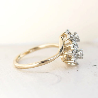 Vintage 1970s Double Flower Cluster Ring with Clear Austrian Crystals - 18k Gold Electroplated - Made in USA jewelry image 1