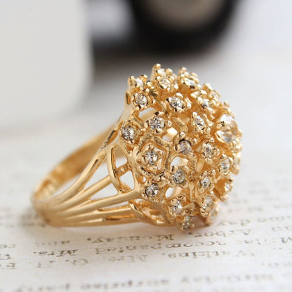 Vintage 1970s Cocktail Cluster Ring with Clear Austrian Crystals – 18k Gold Electroplated – Made in USA jewelry image 1