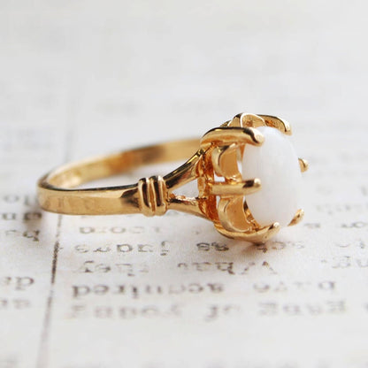 Vintage 1970s Genuine Opal Solitaire Ring - 18k Yellow Gold Electroplated - Made in USA jewelry image 1
