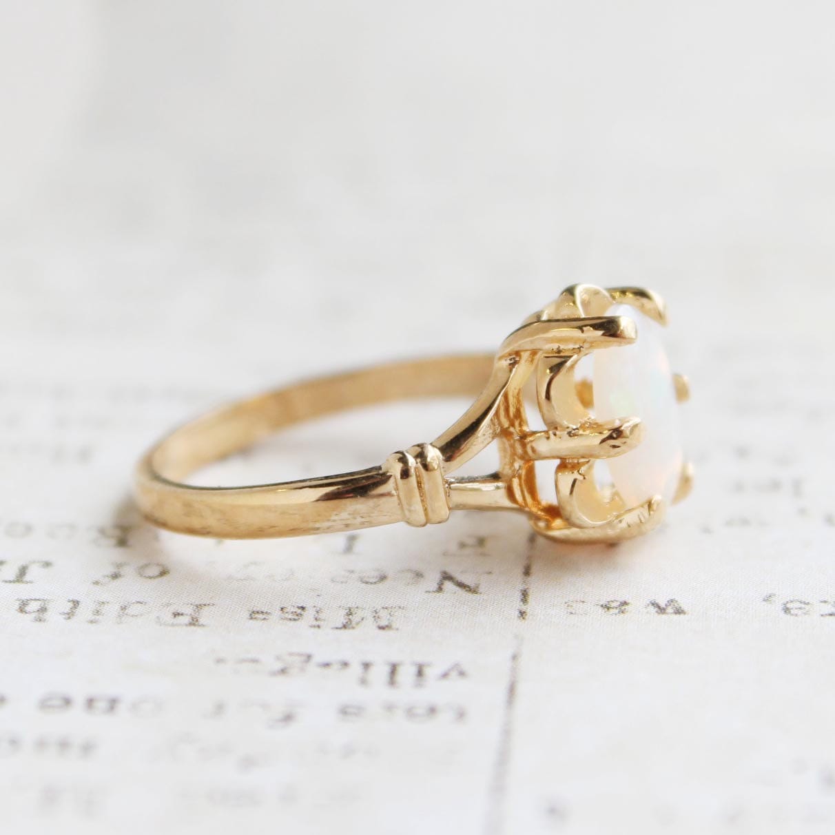 Vintage 1970s Genuine Jelly Opal Solitaire Ring – 18k Gold Electroplated – Made in USA jewelry image 1