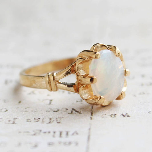 Vintage 1970s Genuine Jelly Opal Solitaire Ring – 18k Gold Electroplated – Made in USA jewelry image 1