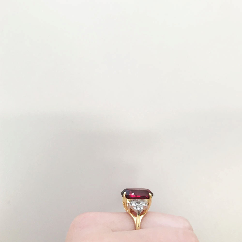 Vintage 1970s Ruby Red Austrian Crystal Cocktail Ring - 18k HGE jewelry image 1