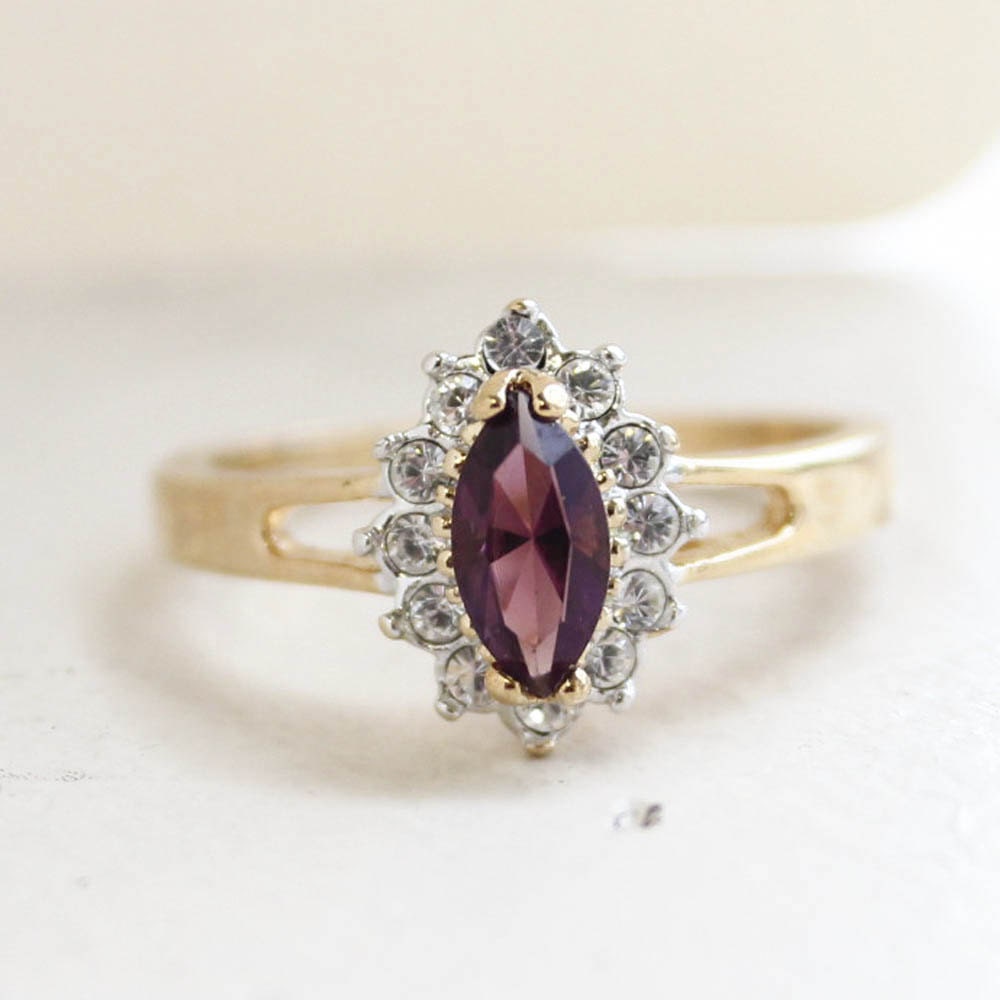 Vintage 1980s Aquamarine Austrian Crystal Ring with Clear Crystal Halo - 18kt Yellow Gold Electroplated jewelry image 1