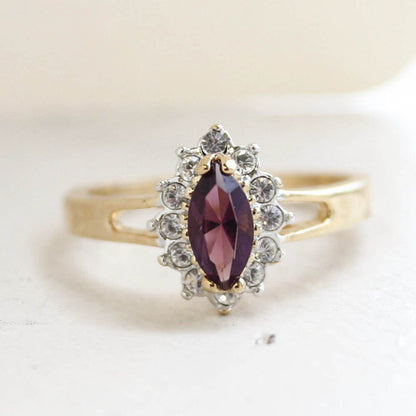 Vintage 1980s Aquamarine Austrian Crystal Ring with Clear Crystal Halo - 18kt Yellow Gold Electroplated jewelry image 1