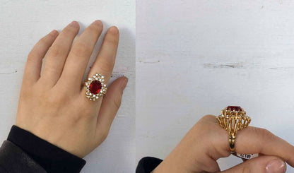 Vintage Light Topaz and Clear Austrian Crystal Cocktail Ring – 18k Gold Electroplated, Made in USA jewelry image 1