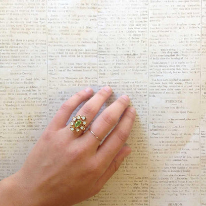 Vintage Marquise Cut Peridot Crystal Cocktail Ring with Clear Crystals - 18k Gold Electroplated jewelry image 1