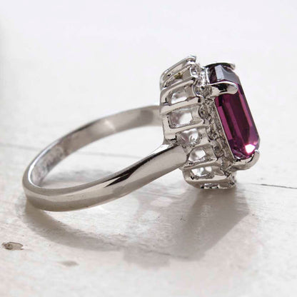 Vintage 18kt White Gold Electroplated Amethyst CZ Cocktail Ring with Austrian Crystals - Made in USA jewelry image 1