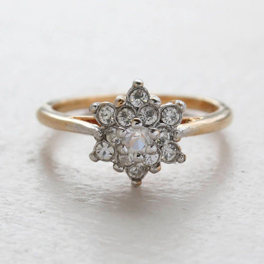 Vintage Clear Austrian Crystal Star Ring - 18k Yellow Gold Electroplate - Made in USA jewelry image 1