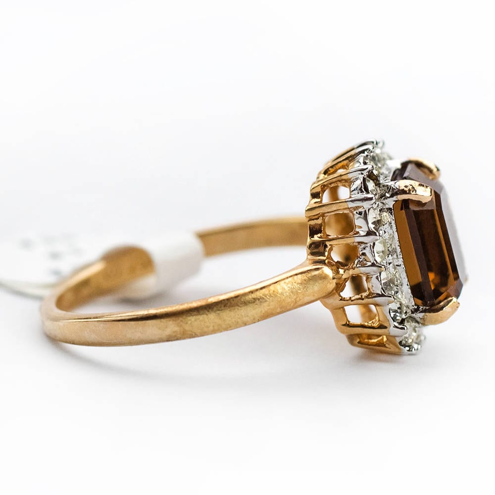 Vintage 18k Gold Plated Topaz Austrian Crystal Halo Ring - Made in USA - Size 10 jewelry image 1