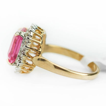Vintage 18k Gold Plated Pink Austrian Crystal Halo Ring jewelry image 1