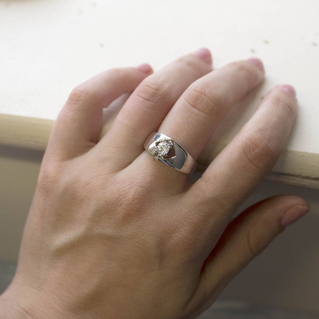 Vintage Austrian Crystal Solitaire Ring - 18kt White Gold Electroplated - Size 8 jewelry image 1