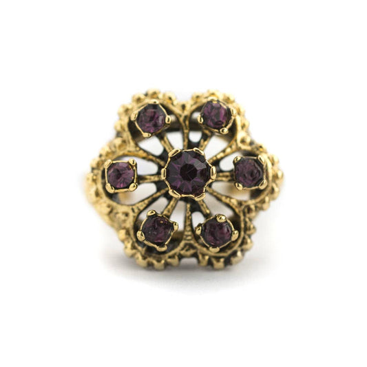 Vintage Amethyst Austrian Crystal Filigree Ring - 18k Gold Electroplated - Made in USA jewelry image 1