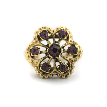 Vintage Amethyst Austrian Crystal Filigree Ring - 18k Gold Electroplated - Made in USA jewelry image 1