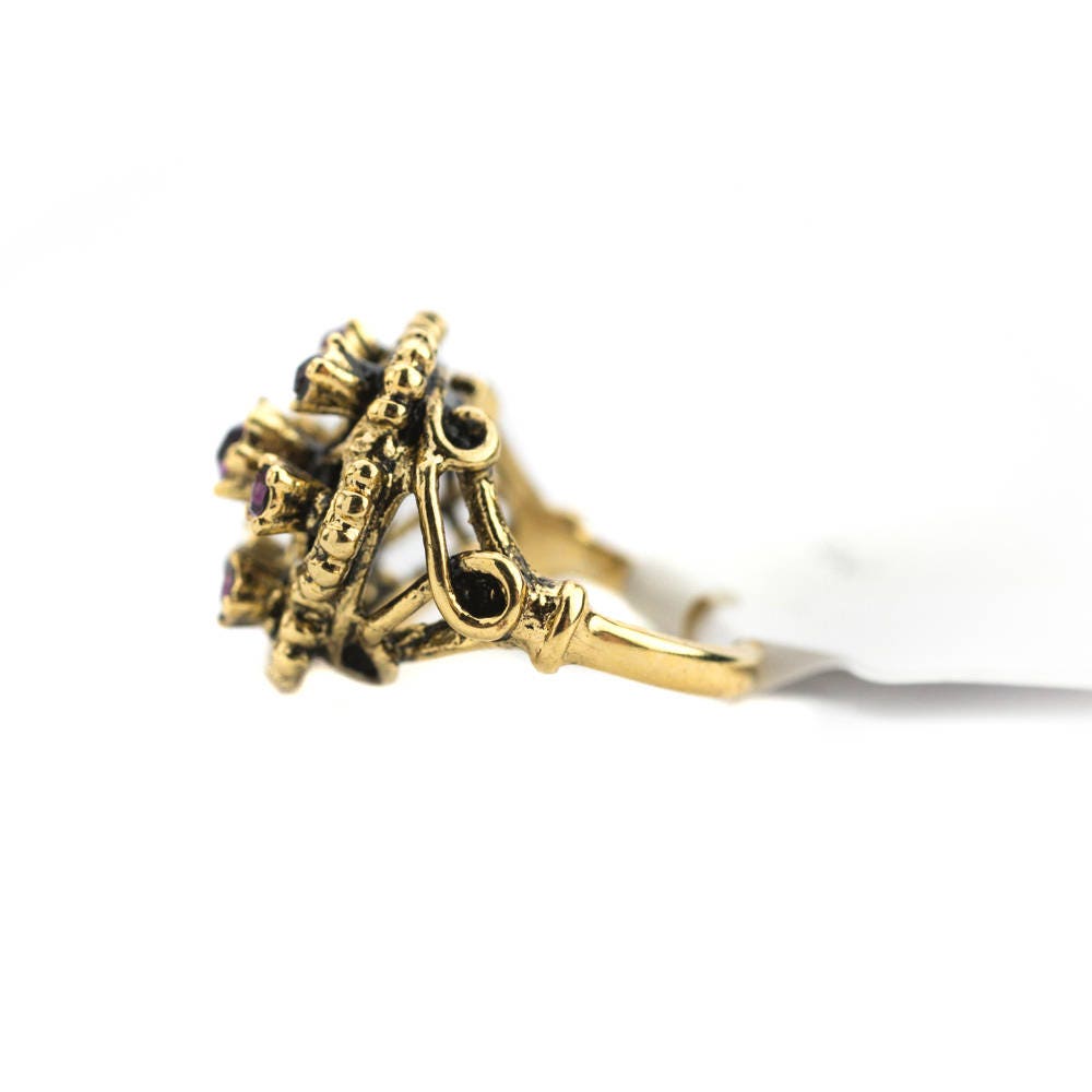 Vintage Amethyst Austrian Crystal Filigree Ring - 18k Gold Electroplated - Made in USA jewelry image 1