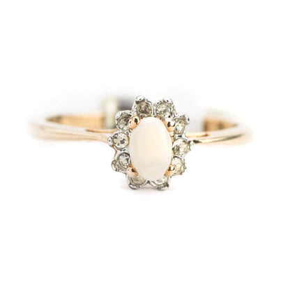 Vintage 1980s Genuine Opal Ring with Clear Austrian Crystals – 18kt Yellow Gold Electroplated – Made in USA jewelry image 1