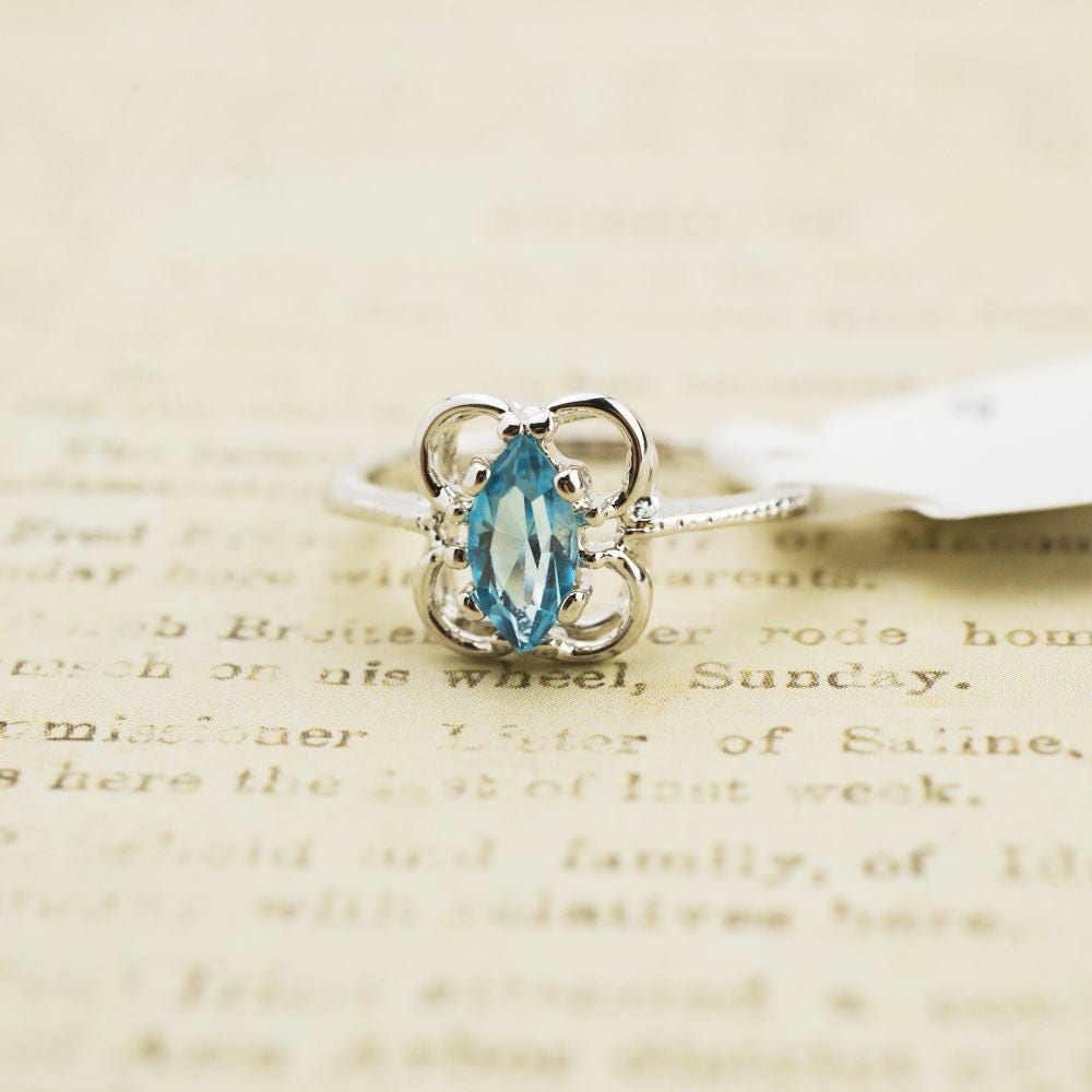 Vintage Aquamarine Austrian Crystal Ring - 18k White Gold Electroplated - March Birthstone - Made in USA jewelry image 1