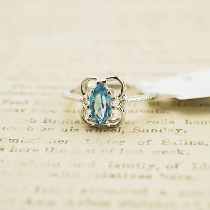 Vintage Aquamarine Austrian Crystal Ring - 18k White Gold Electroplated - March Birthstone - Made in USA jewelry image 1