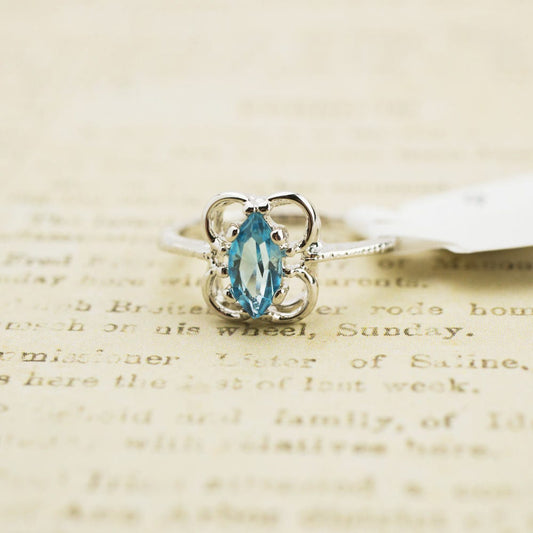 Vintage Aquamarine Austrian Crystal Ring - 18k White Gold Electroplated - March Birthstone - Made in USA jewelry image 1