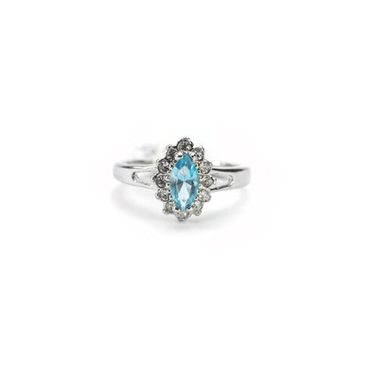 Vintage 1980s Aquamarine Austrian Crystal Ring – 18kt White Gold Electroplated Halo Setting #R1314 jewelry image 1
