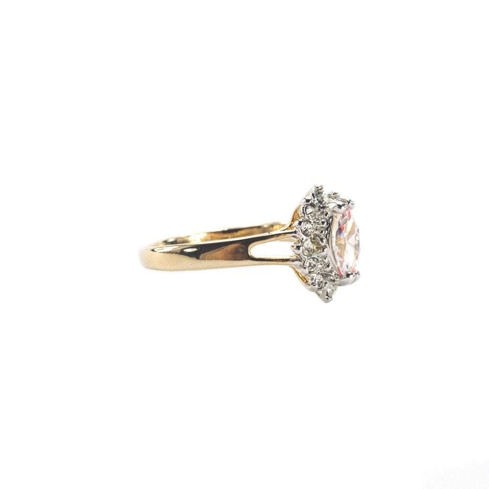 Vintage 1980s Austrian Crystal Marquise Ring with 18kt HGE Gold Electroplated Setting #R1314 jewelry image 1