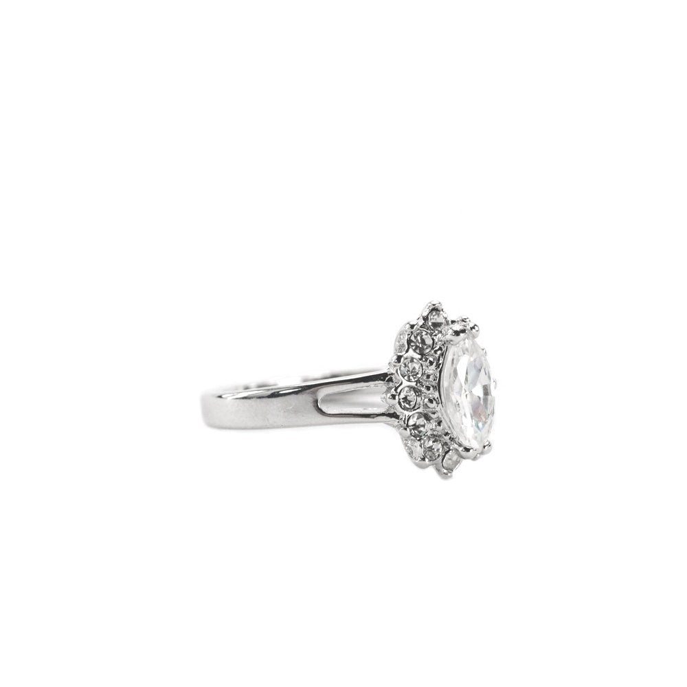 Vintage 1980s Clear Austrian Crystal Marquise Ring - 18kt White Gold Electroplated - Made in USA jewelry image 1