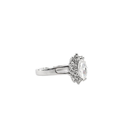 Vintage 1980s Clear Austrian Crystal Marquise Ring - 18kt White Gold Electroplated - Made in USA jewelry image 1