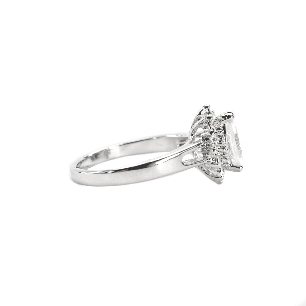 Vintage 1980s Clear Austrian Crystal Marquise Ring - 18kt White Gold Electroplated - Made in USA jewelry image 1