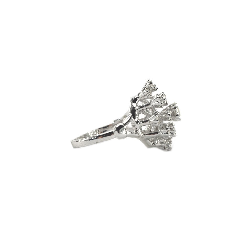 Vintage Clear Austrian Crystal and Pinfire Opal Cocktail Ring - 18k White Gold Electroplate - Made in USA jewelry image 1