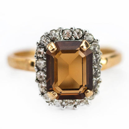 Vintage 18k Gold Plated Topaz Austrian Crystal Halo Ring - Made in USA - Size 10 jewelry image 1