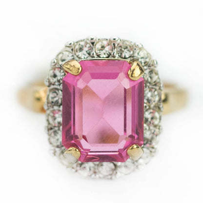 Vintage 18k Gold Plated Pink Austrian Crystal Halo Ring jewelry image 1