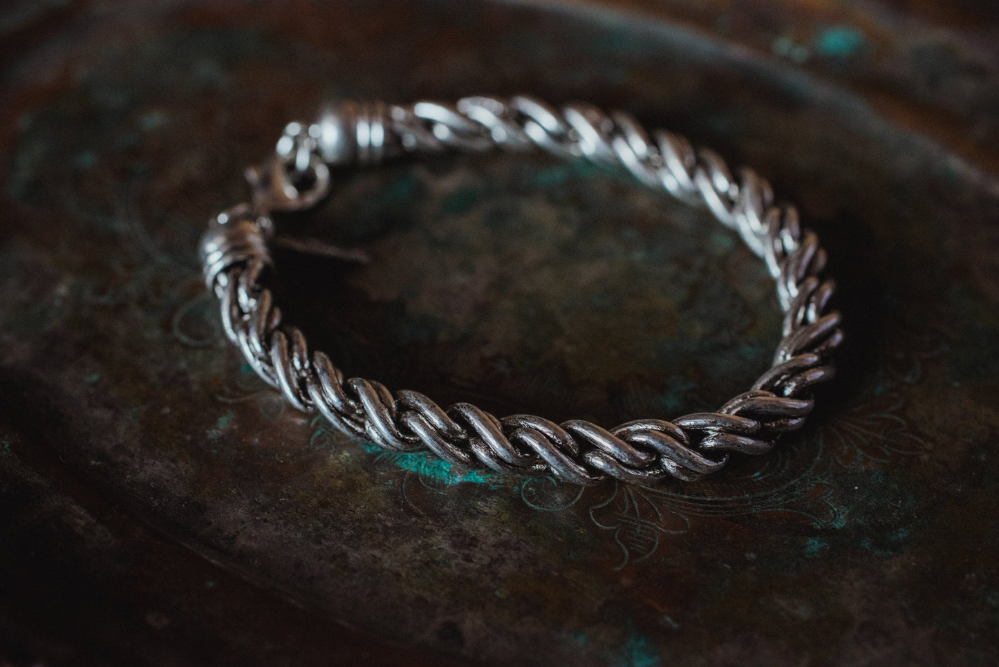 Vintage Oscar de la Renta Silver Tone Twisted Rope Chain Bracelet 8" jewelry image 1