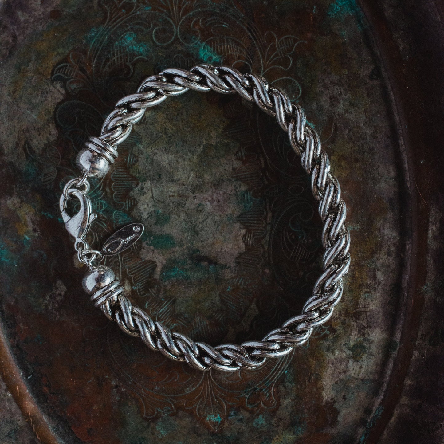 Vintage Oscar de la Renta Silver Tone Twisted Rope Chain Bracelet 8" jewelry image 1