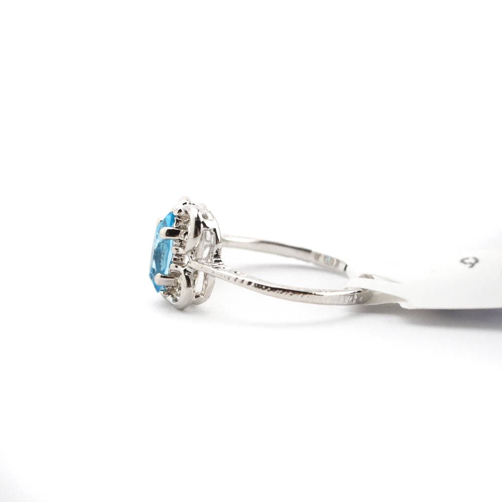 Vintage Aquamarine Austrian Crystal Ring - 18k White Gold Electroplated - March Birthstone - Made in USA jewelry image 1