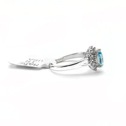 Vintage 1980s Aquamarine Austrian Crystal Ring – 18kt White Gold Electroplated Halo Setting #R1314 jewelry image 1