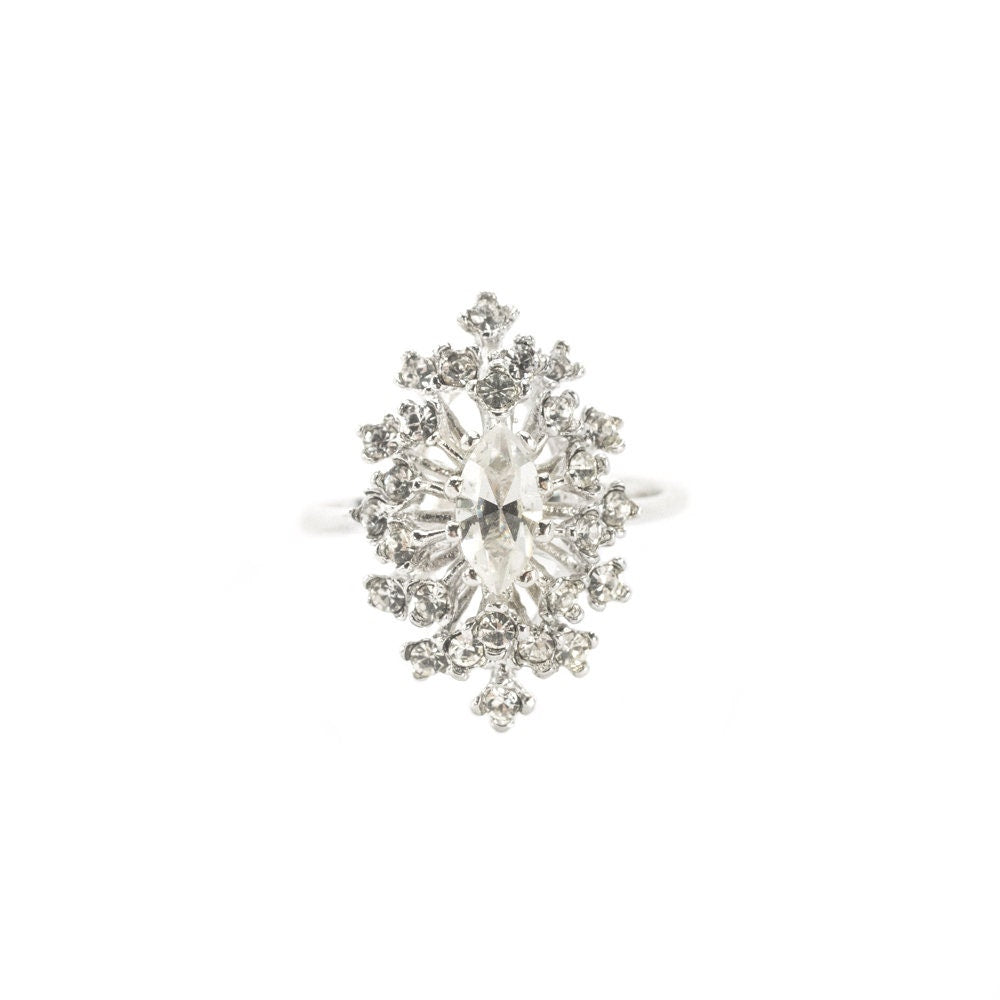 Vintage Marquise Clear Crystal Cocktail Ring - 18kt Yellow Gold Electroplated jewelry image 1