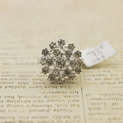 Vintage Clear Austrian Crystal and Pinfire Opal Cocktail Ring - 18k White Gold Electroplate - Made in USA jewelry image 1