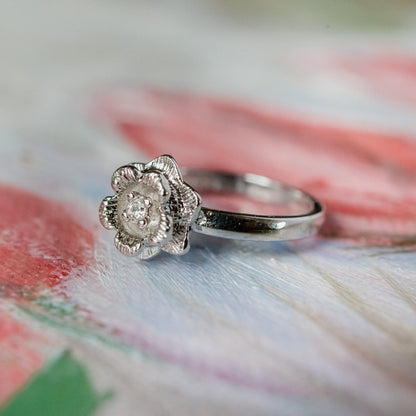Vintage Edwardian Era Flower Ring - 18k White Gold Electroplated with Clear Austrian Crystal jewelry image 1