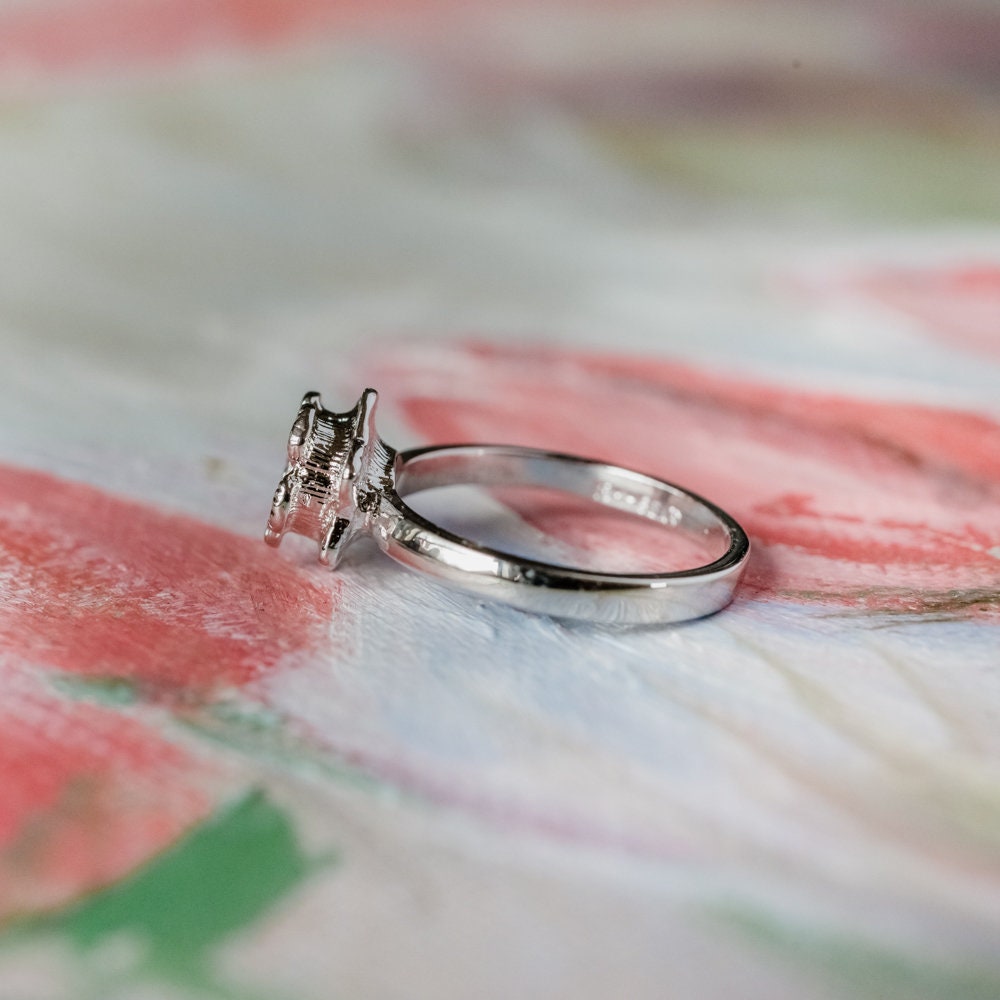 Vintage Edwardian Era Flower Ring - 18k White Gold Electroplated with Clear Austrian Crystal jewelry image 1