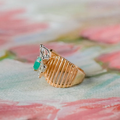 Vintage 1980s Butterfly Ring with Zircon and Clear Austrian Crystals – 18kt Yellow Gold Electroplated jewelry image 1