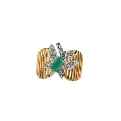 Vintage 1980s Butterfly Ring with Zircon and Clear Austrian Crystals – 18kt Yellow Gold Electroplated jewelry image 1