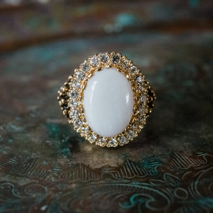 Vintage Genuine Opal and Clear Crystal Ring – Edwardian Style 18k Gold Electroplated jewelry image 1