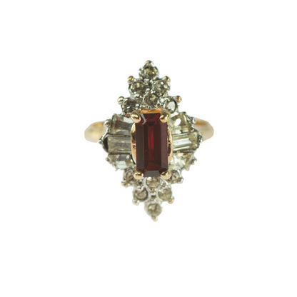 Vintage 1970s Ruby and Clear Austrian Crystal Cocktail Ring - 18k Gold Electroplated jewelry image 1