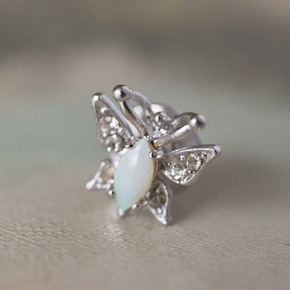 Vintage Butterfly Tac Pin with Genuine Opal and Crystal Accents – 18k White Gold Electroplated jewelry image 1