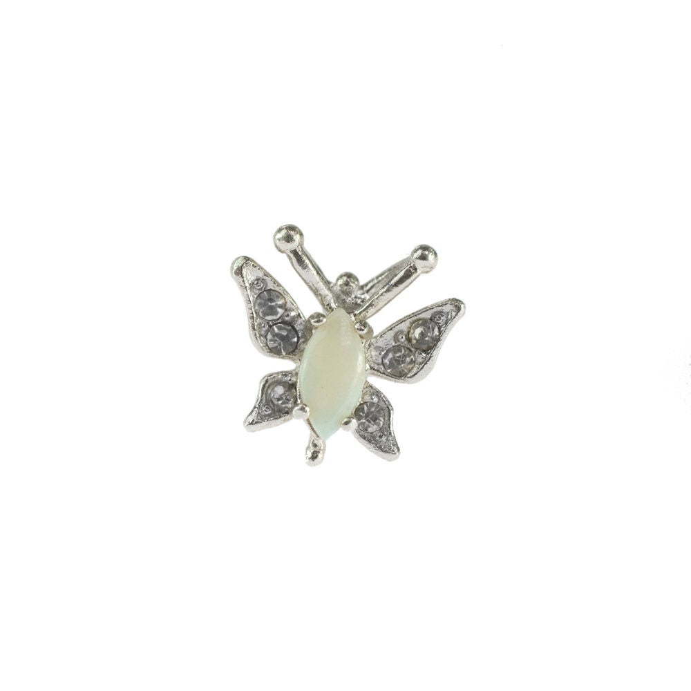 Vintage Butterfly Tac Pin with Genuine Opal and Crystal Accents – 18k White Gold Electroplated jewelry image 1