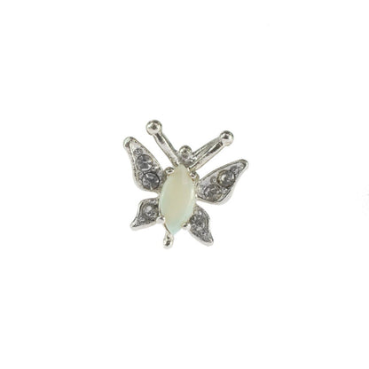 Vintage Butterfly Tac Pin with Genuine Opal and Crystal Accents – 18k White Gold Electroplated jewelry image 1