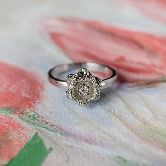 Vintage Edwardian Era Flower Ring - 18k White Gold Electroplated with Clear Austrian Crystal jewelry image 1