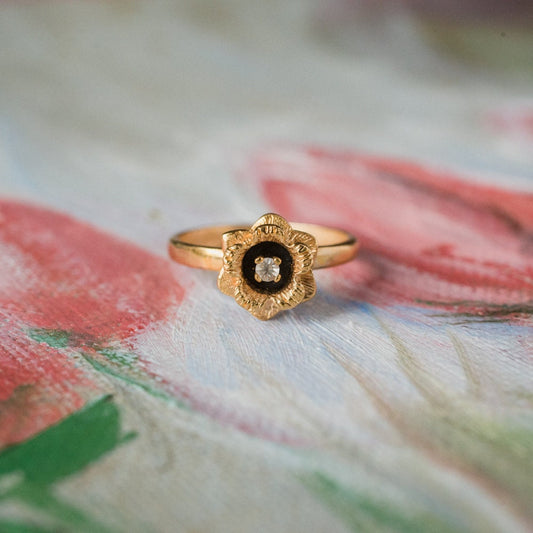 Vintage Flower Ring with Clear Austrian Crystal – 18k Gold Electroplated, Edwardian Era Mold jewelry image 1