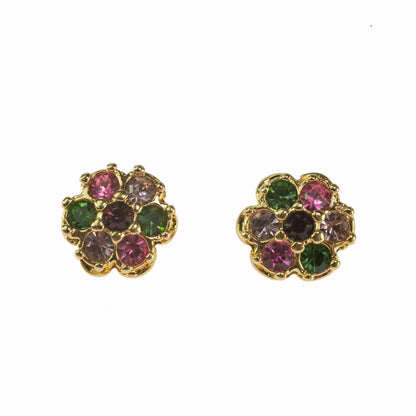 Vintage 1970s Flower Pierced Earrings with Austrian Crystals - 18k Yellow Gold Electroplated jewelry image 1