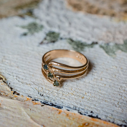 Vintage 1980s Genuine Emerald 18k Gold Electroplated Triple Band Ring Made in USA jewelry image 1