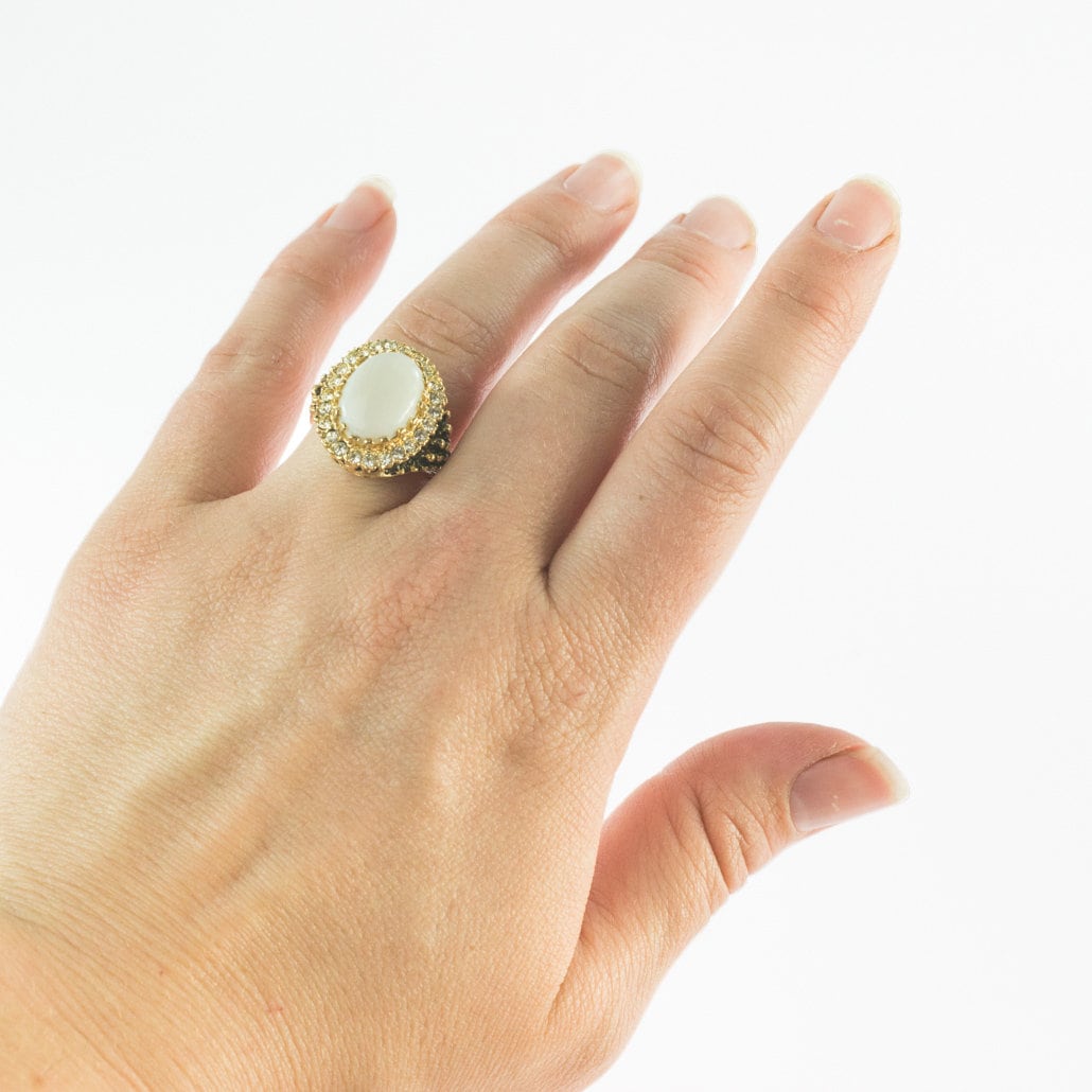 Vintage Genuine Opal and Clear Crystal Ring – Edwardian Style 18k Gold Electroplated jewelry image 1